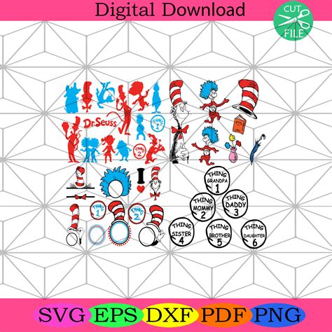 Dr Seuss Thing 1 Thing 2 Svg Bundle Dr Seuss Svg Cat In The Hat Svg