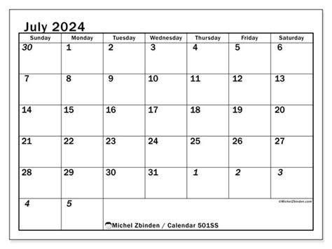 Calendar July 2024 501 Michel Zbinden En