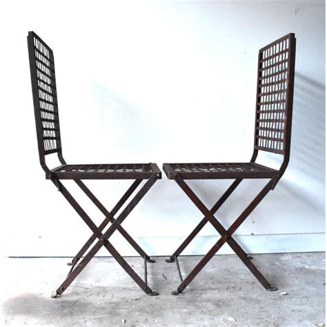 Vintage 1940s Wrought Iron Folding Garden Chairs A Pair Chairish