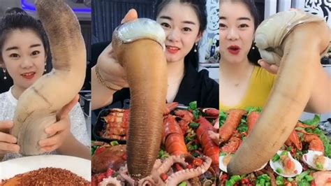 Chinese Girl Eat Geoducks Delicious Seafood 002 Seafood Mukbang