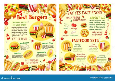 Fast Food Snacks And Meal Restaurant Vector Poster Stock Vector