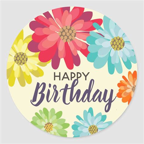 Happy Birthday Spring Flowers Classic Round Sticker Zazzle Happy