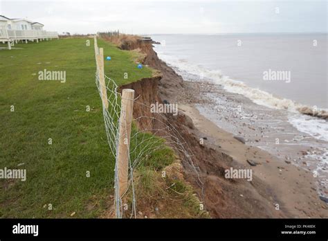 Coastal Erosion Cliffs Part Of The Ulrome Caravan Site Collapsing Into