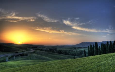 1440x900 Landscape Road Trees Horizon Sunset Sky Grass Hill Mountain