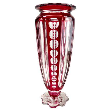 Val Saint Lambert Large ''Pique Fleurs'' Vase, Crystal Cut-to-Clear