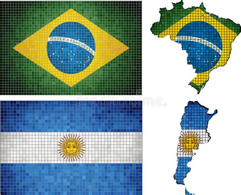 Sistema De Mapas Y Banderas De La Argentina Y Del Brasil Ilustración