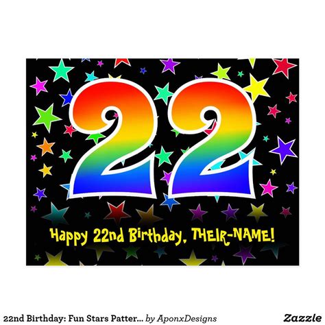 22nd Birthday Fun Stars Pattern Rainbow 22 Name Postcard Zazzle Postcard 22nd Birthday