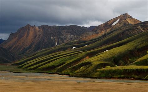 Green Mountains Landscape Nature Iceland Landmannalaugar Hd