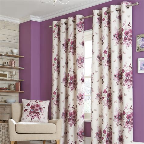 Mauve Flourish Eyelet Lined Curtains | Dunelm