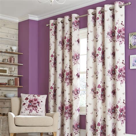 Here are some modern teenage bedroom ideas for small rooms : Mauve Flourish Eyelet Lined Curtains | Dunelm
