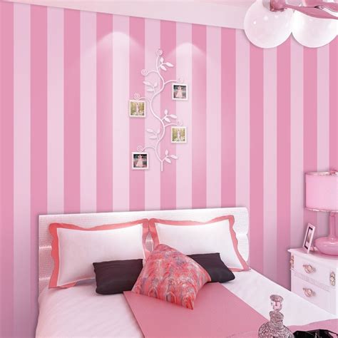 Non Woven Striped Wallpaper Roll Pink Princess Children
