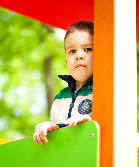 Little Boy Is Playing On Playground Stock Photo Image Of Nursery