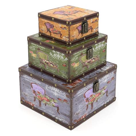 buy jolitac wood storage box set of 3 vintage decorative nesting boxes wooden treasure storage