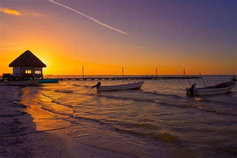 Premium Photo Holbox Island Pier Hut Sunset Beach In Mexico