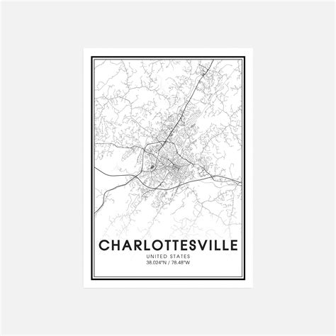 Charlottesville Map Print City Map Wall Art Charlottesville Etsy