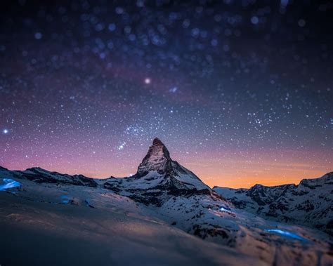 Download Hd Mountains Night Sky Blurred Stars Light Show Wallpaper