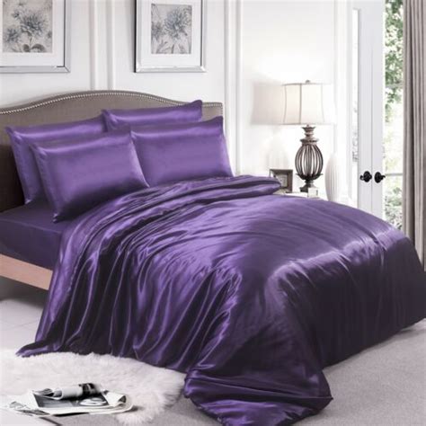 6 Pcs Satin Silk Bedding Set Duvet Cover Fitted Sheet And 4 Pillow Cases All Sizes Ebay