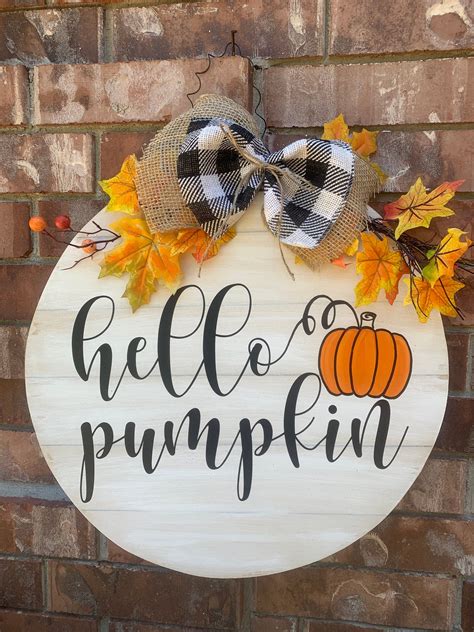 Hello pumpkin door hanger fall door hanger pumpkin door | Etsy in 2020