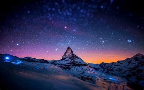 Download 3840x2400 Mountain Night Stars Winter Lights