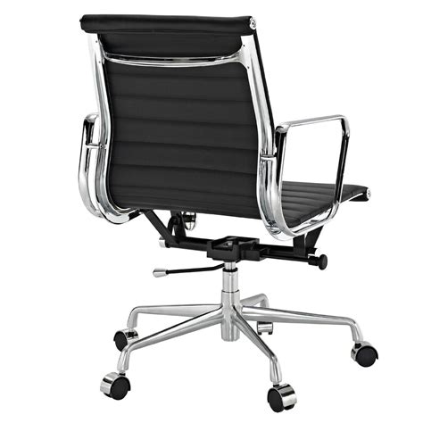Ovios office chair,leather computer chair for home office or conference.swivel desk chair with chrome base and arms. Amazon.com - LexMod Ribbed Mid Back Office Chair in Black ...