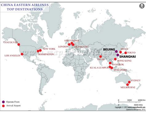 Buy Printed China Eastern Airlines Top Destinations Map