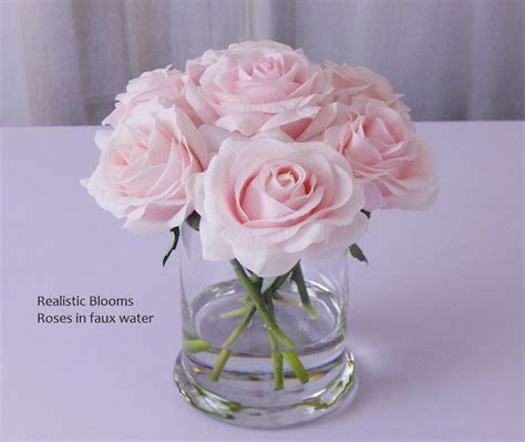 Real Touch Silk Rose Floral Arrangement Pink Blush Roses In Etsy
