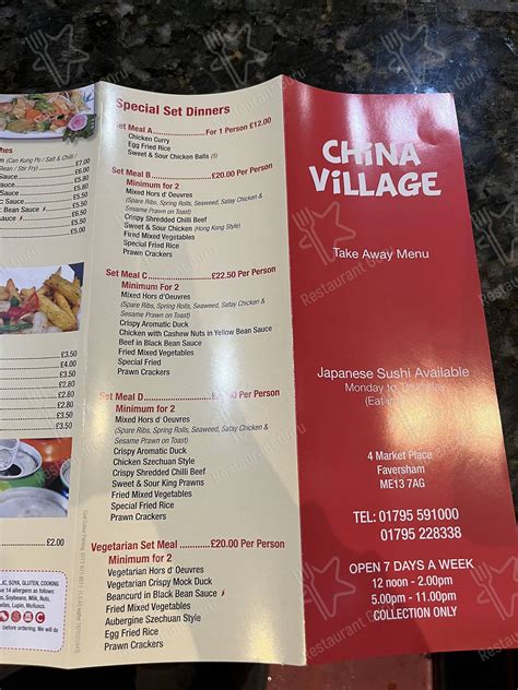 Menu At China Village Restaurant Faversham