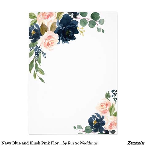 Navy Blue And Blush Pink Floral Country Wedding Invitation Zazzle