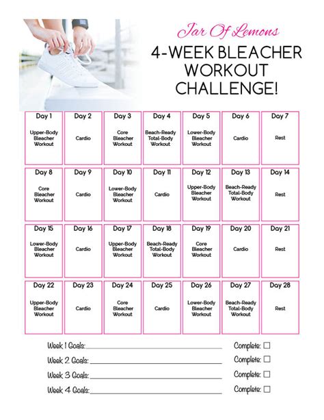 4 Week Bleacher Workout Challenge Jar Of Lemons