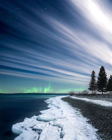 The Northern Lights Visible From The Straits Of Mackinac Michigan