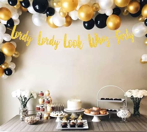 Buy Ushinemi Gold Glitter Lordy Lordy Look Who S Decorations Happy Th Birthday Banner For