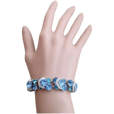 Vintage Eisenberg Ice Aqua And Blue Rhinestone Icy Bracelet Blue