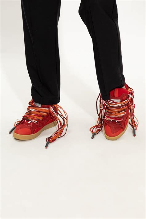 Lanvin Suede Curb Sneakers In Red Black For Men Lyst