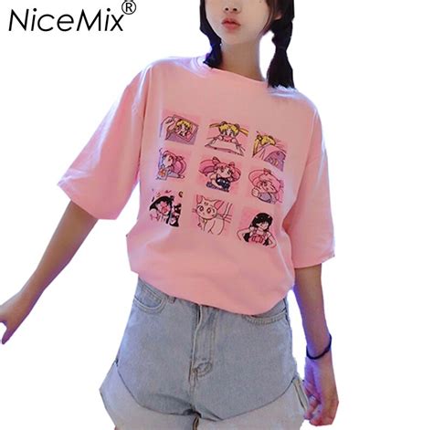 nicemix kawaii t shirt summer women tops 2018 harajuku t shirts print sailor moon loose short