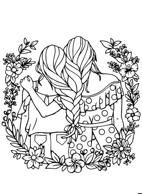 Two Girls For Best Friends Coloring Pages Coloring Cool