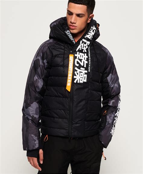 Mens Japan Edition Snow Down Jacket In Black Camo Superdry Uk