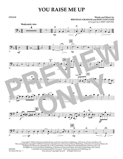 You Raise Me Up Cello Sheet Music Larry Moore String Quartet