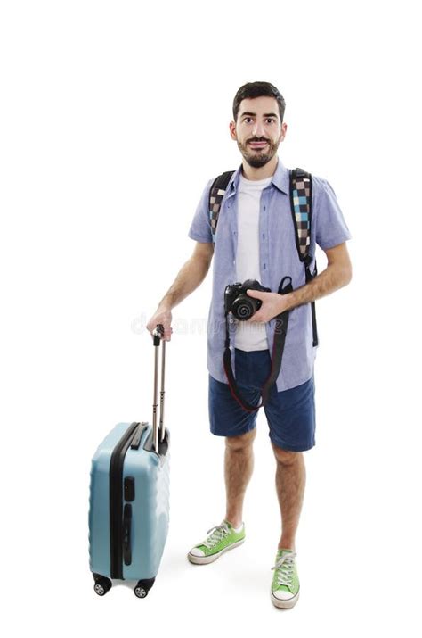 Man Traveling With Luggage And Camera Stock Photo Image Of Charge