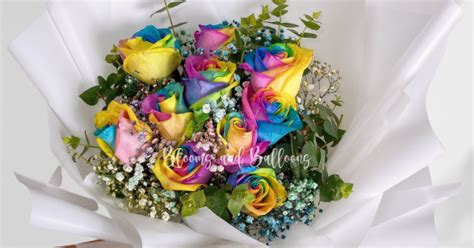 24hrs Blooms And Balloons 10 Stalks Rainbow Rose Bouquet