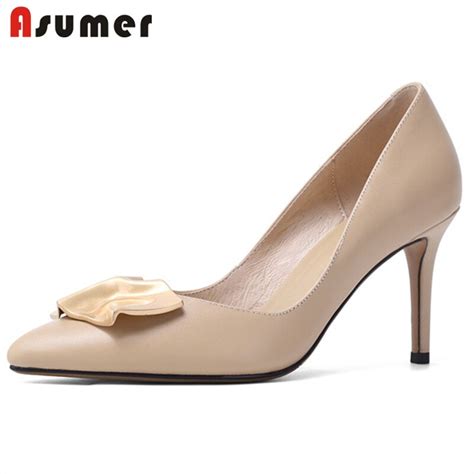 Asumer 2021 New Arrival Women Pumps Genuine Leather Pointed Toe Single Shoes Spring Summer