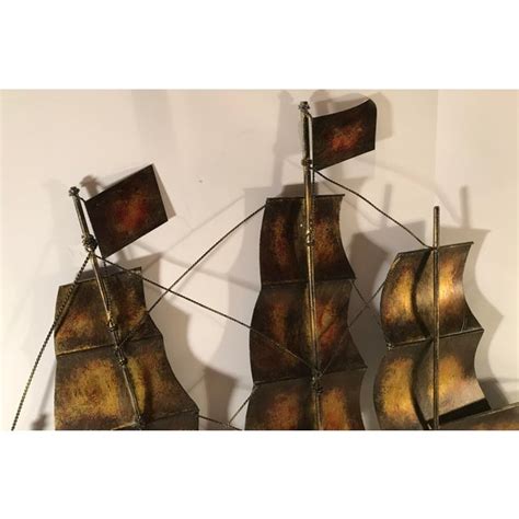 20th Century Brutalist Brass Metal Sailing Ship Wall Art Chairish