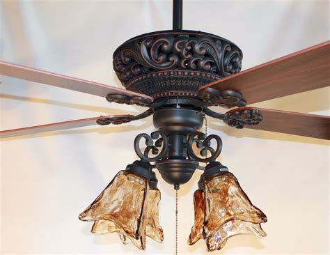New 52 Orb Oil Rubbed Bronze Ceiling Fan With 4 Light Amber Hand Blown