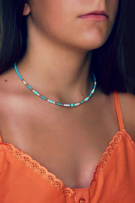 Turquoise Stone Necklace Dainty Steel Chain Necklace Turquoise Etsy