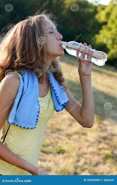 Young Woman Drinking Water After Fitness Workout Stock Photo Image Of