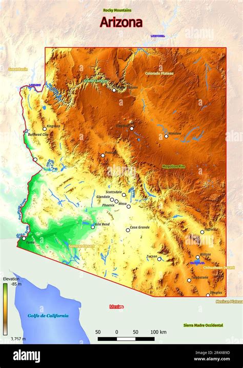 The Physical Map Of Arizona Showcases A Stunning Desert Landscape