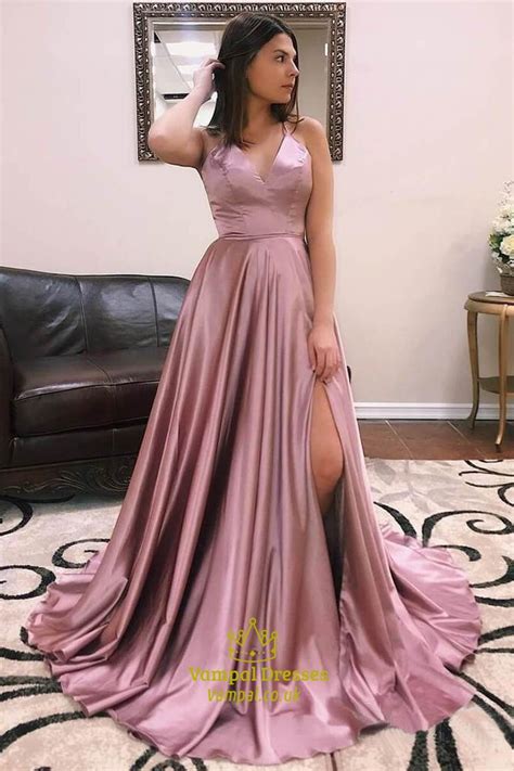 long blush pink   high slits sexy prom dress vampal
