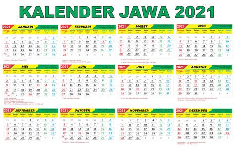 Kalender Jawa 2021 Lengkap 12 Bulan
