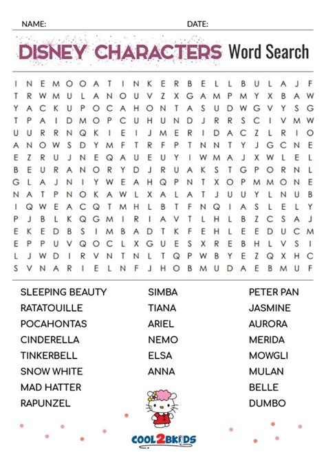 Free Printable Cartoon Characters Word Search Puzzle Kids Word Search