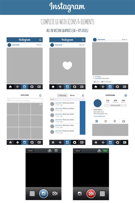 Free Instagram Complete Vector Ui With Icons And Elements Marinad