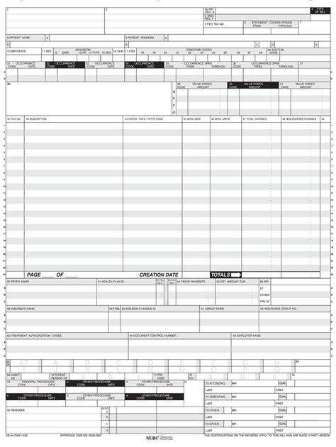 Blank Ub 04 Claim Form Printable Printable Forms Free Online